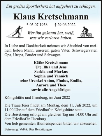 Traueranzeige von Klaus Kretschmann  von Magdeburger Volksstimme