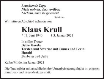 Traueranzeige von Klaus Krull  von Magdeburger Volksstimme