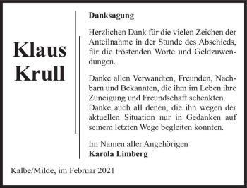 Traueranzeige von Klaus Krull  von Magdeburger Volksstimme