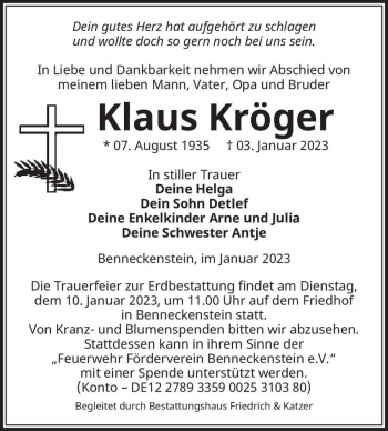Traueranzeige von Klaus Kröger  von Magdeburger Volksstimme