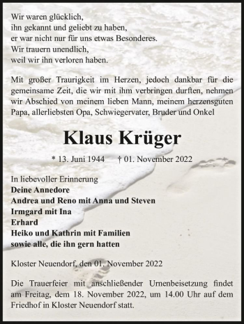Traueranzeige von Klaus Krüger  von Magdeburger Volksstimme