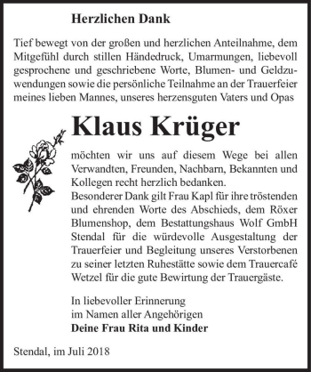 Traueranzeige von Klaus Krüger  von Magdeburger Volksstimme