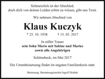Traueranzeige von Klaus Kuczyk  von Magdeburger Volksstimme