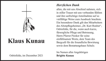 Traueranzeige von Klaus Kunau  von Magdeburger Volksstimme