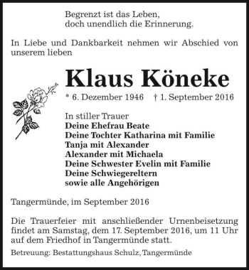 Traueranzeige von Klaus Köneke  von Magdeburger Volksstimme