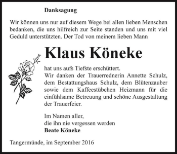 Traueranzeige von Klaus Köneke  von Magdeburger Volksstimme