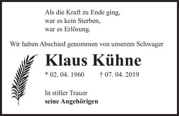Traueranzeige von Klaus Kühne  von Magdeburger Volksstimme