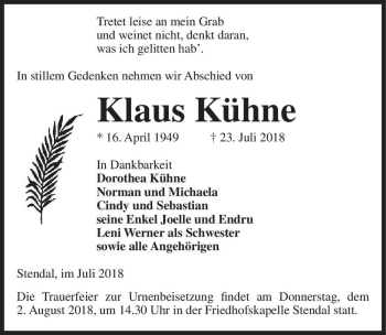 Traueranzeige von Klaus Kühne  von Magdeburger Volksstimme