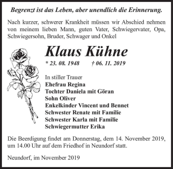 Traueranzeige von Klaus Kühne  von Magdeburger Volksstimme