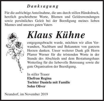 Traueranzeige von Klaus Kühne  von Magdeburger Volksstimme