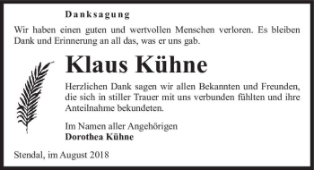 Traueranzeige von Klaus Kühne  von Magdeburger Volksstimme