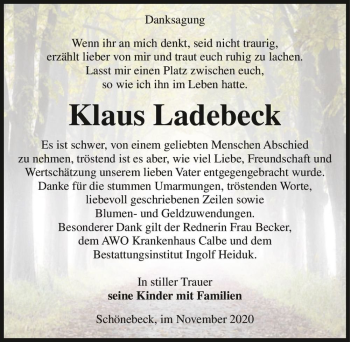 Traueranzeige von Klaus Ladebeck  von Magdeburger Volksstimme
