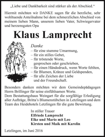 Traueranzeige von Klaus Lamprecht  von Magdeburger Volksstimme