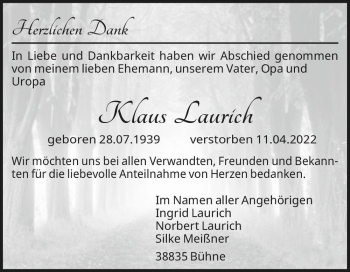 Traueranzeige von Klaus Laurich  von Magdeburger Volksstimme