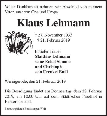 Traueranzeige von Klaus Lehmann  von Magdeburger Volksstimme