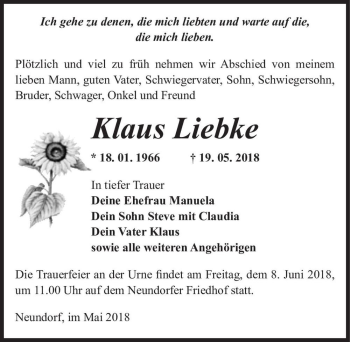 Traueranzeige von Klaus Liebke  von Magdeburger Volksstimme