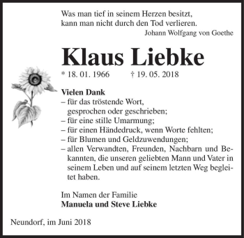 Traueranzeige von Klaus Liebke  von Magdeburger Volksstimme
