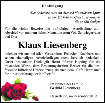 Traueranzeige von Klaus Liesenberg  von Magdeburger Volksstimme