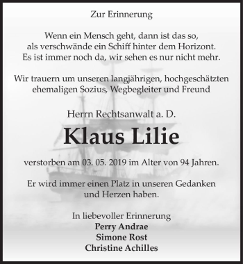 Traueranzeige von Klaus Lilie  von Magdeburger Volksstimme