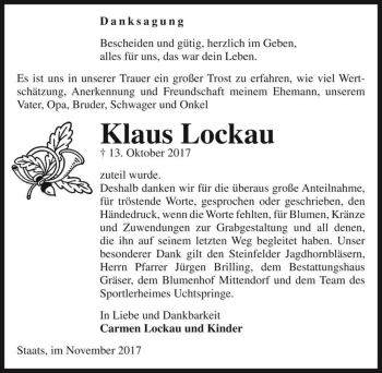 Traueranzeige von Klaus Lockau  von Magdeburger Volksstimme