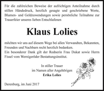 Traueranzeige von Klaus Lolies  von Magdeburger Volksstimme