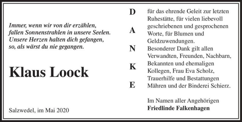  Traueranzeige für Klaus Loock  vom 02.06.2020 aus Magdeburger Volksstimme