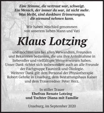 Traueranzeige von Klaus Lotzing  von Magdeburger Volksstimme
