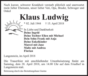 Traueranzeige von Klaus Ludwig  von Magdeburger Volksstimme