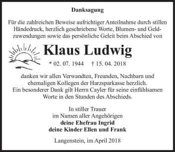 Traueranzeige von Klaus Ludwig  von Magdeburger Volksstimme
