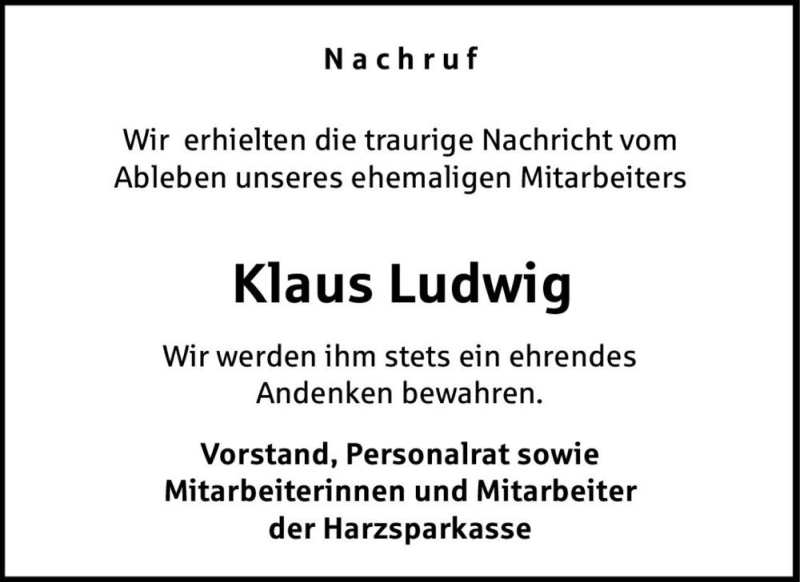  Traueranzeige für Klaus Ludwig  vom 28.04.2018 aus Magdeburger Volksstimme