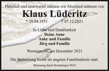 Traueranzeige von Klaus Lüderitz  von Magdeburger Volksstimme