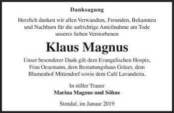 Traueranzeige von Klaus Magnus  von Magdeburger Volksstimme