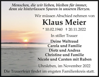 Traueranzeige von Klaus Meier  von Magdeburger Volksstimme