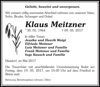 Traueranzeige von Klaus Meitzner  von Magdeburger Volksstimme