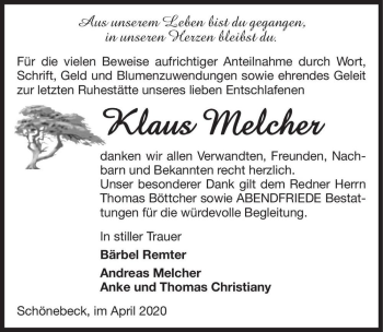 Traueranzeige von Klaus Melcher  von Magdeburger Volksstimme