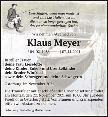 Traueranzeige von Klaus Meyer  von Magdeburger Volksstimme