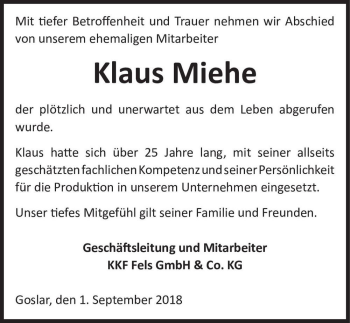 Traueranzeige von Klaus Miehe  von Magdeburger Volksstimme
