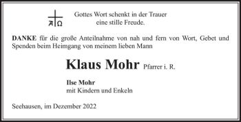 Traueranzeige von Klaus Mohr  von Magdeburger Volksstimme