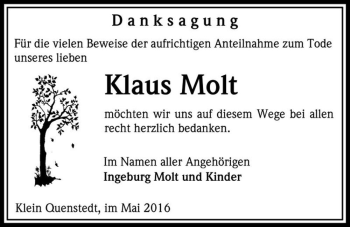 Traueranzeige von Klaus Molt  von Magdeburger Volksstimme