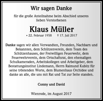 Traueranzeige von Klaus Müller  von Magdeburger Volksstimme