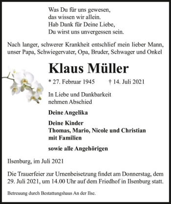 Traueranzeige von Klaus Müller  von Magdeburger Volksstimme