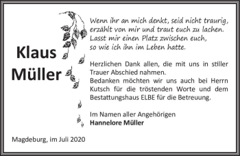 Traueranzeige von Klaus Müller  von Magdeburger Volksstimme