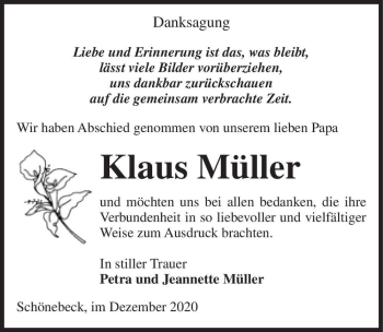 Traueranzeige von Klaus Müller  von Magdeburger Volksstimme
