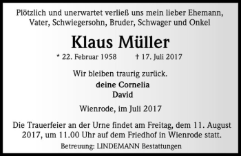 Traueranzeige von Klaus Müller  von Magdeburger Volksstimme