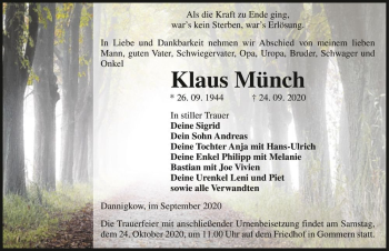 Traueranzeige von Klaus Münch  von Magdeburger Volksstimme