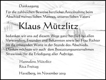 Traueranzeige von Klaus Mützlitz  von Magdeburger Volksstimme