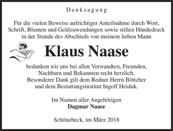 Traueranzeige von Klaus Naase  von Magdeburger Volksstimme
