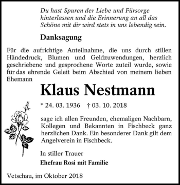 Traueranzeige von Klaus Nestmann  von Magdeburger Volksstimme