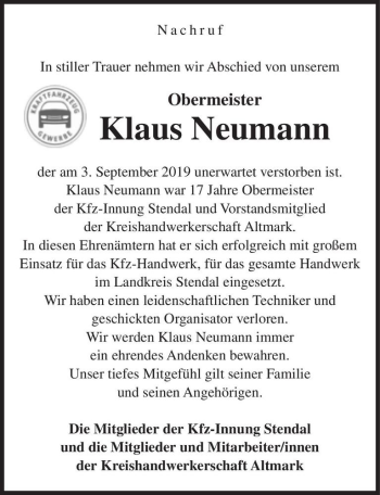 Traueranzeige von Klaus Neumann  von Magdeburger Volksstimme