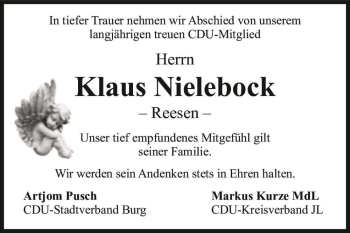Traueranzeige von Klaus Nielebock  von Magdeburger Volksstimme